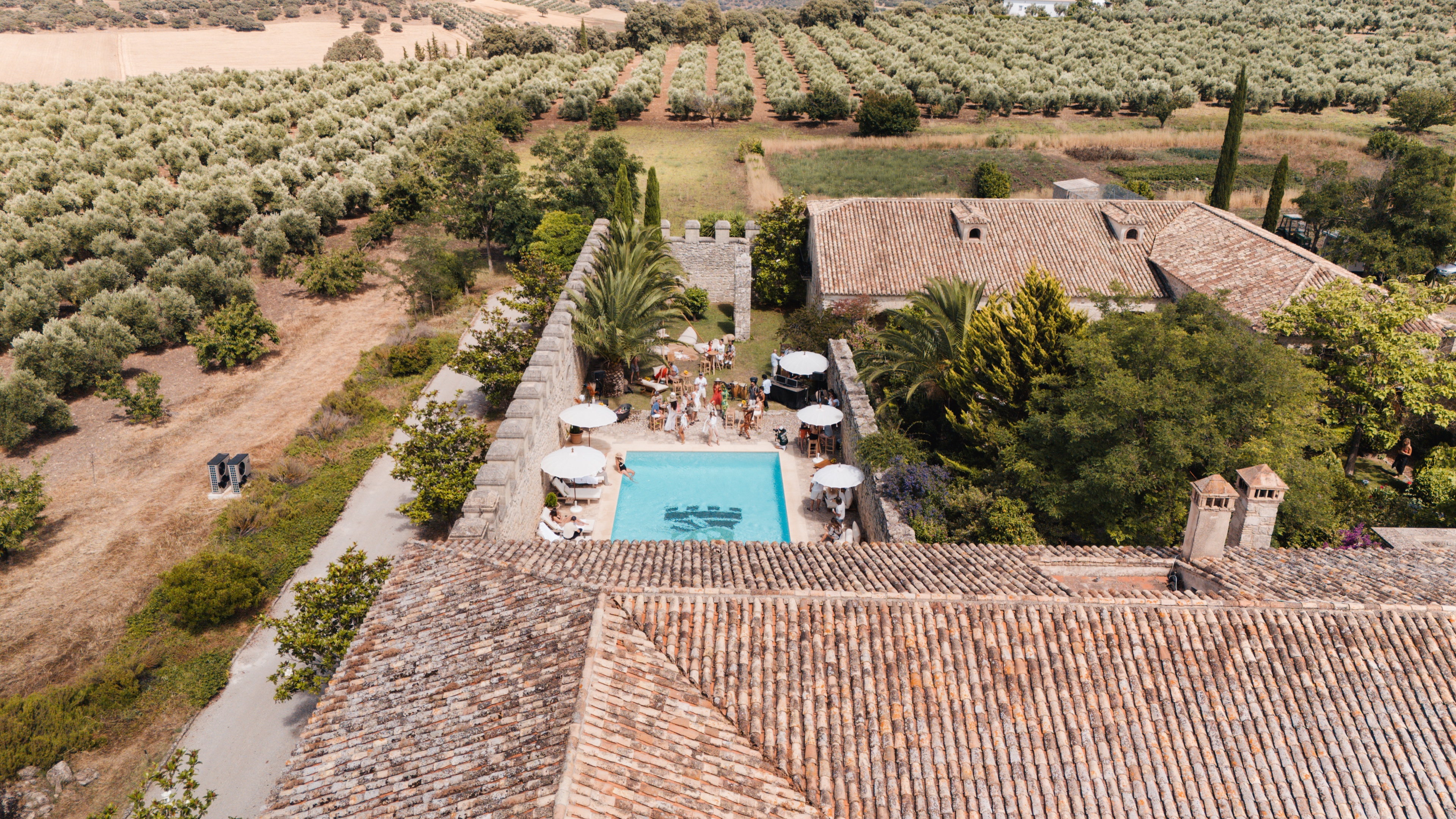 Overhead view of the heated pool