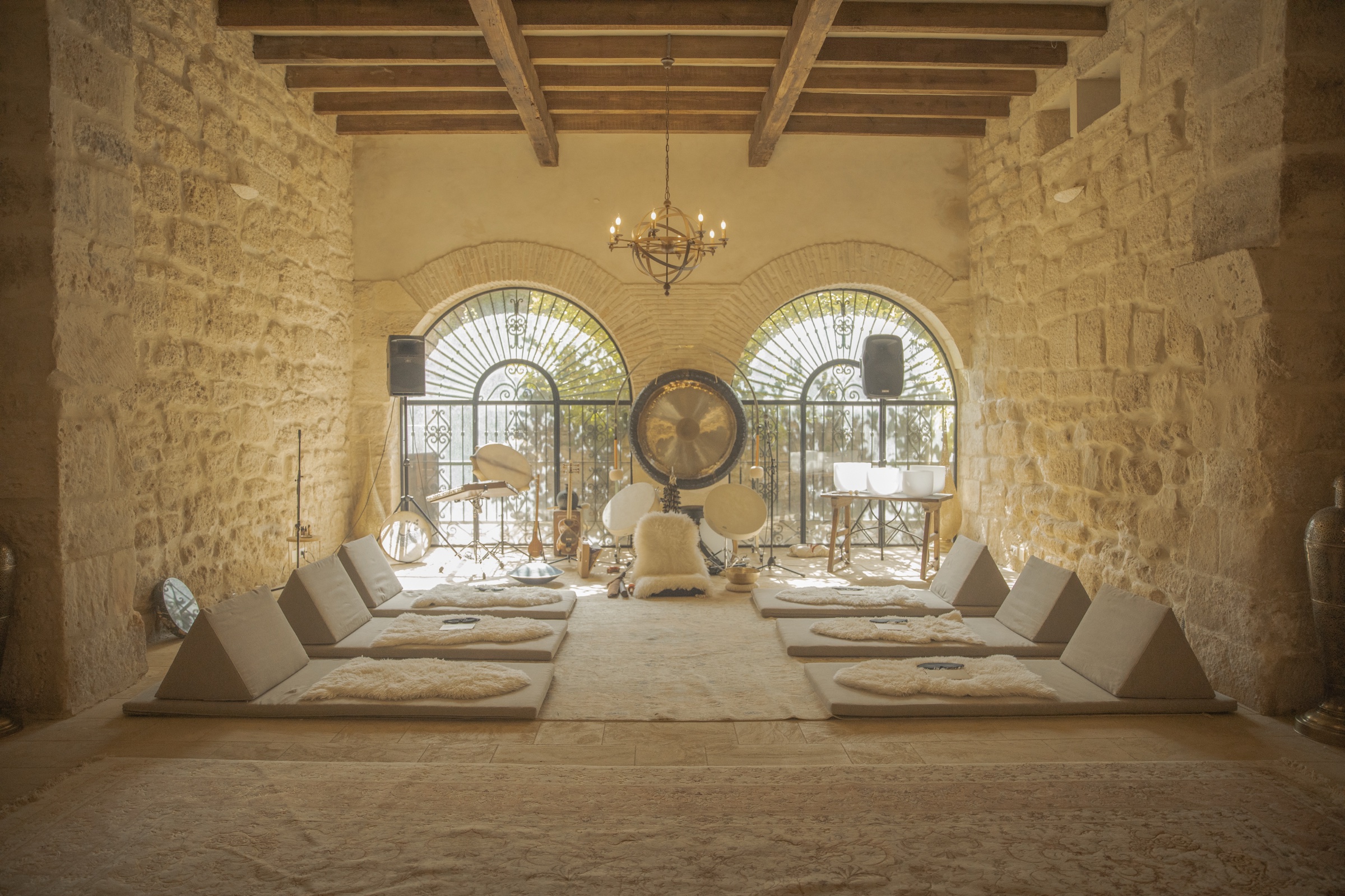The soundbath room set up for a session