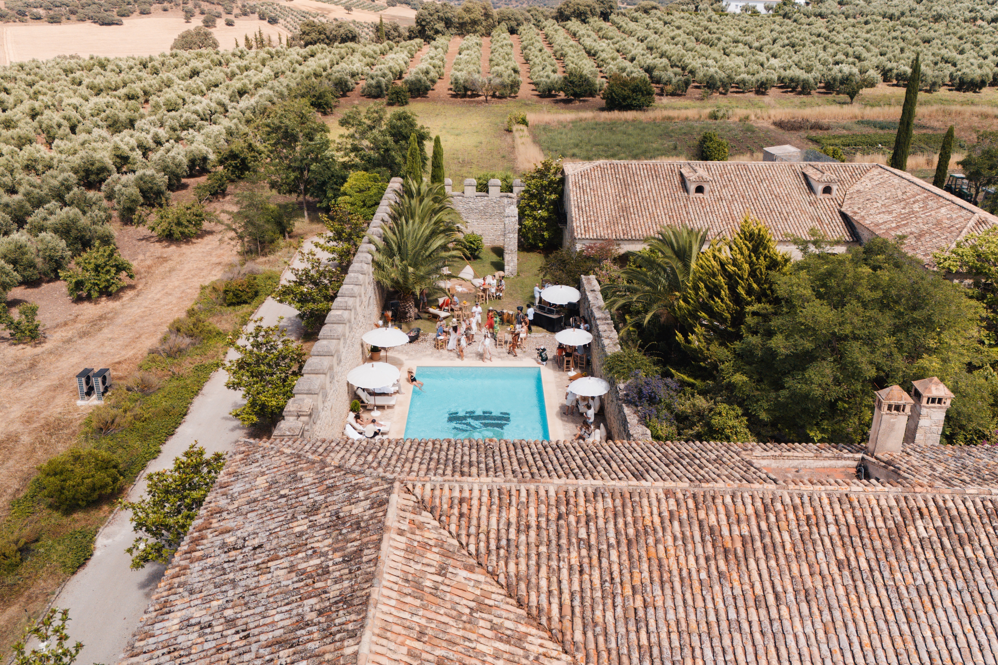 Aerial view of the pool courtyard